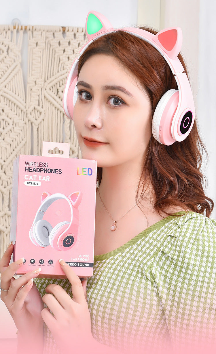 JMT-188618 Luminous Cartoon Cat Ears Bluetooth Headset with Stereo Sound and Foldable Design