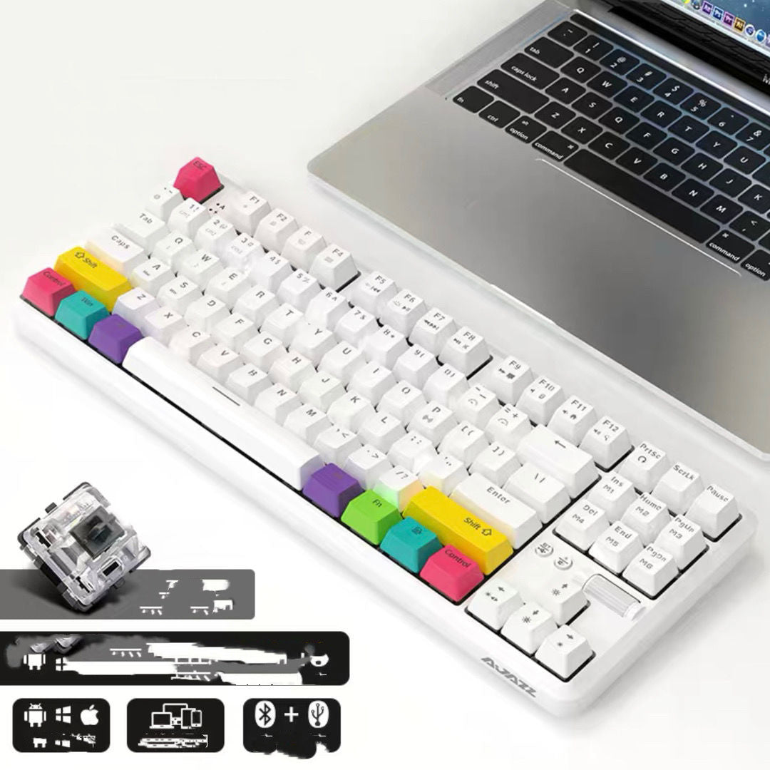 JMT-188746 Wireless Bluetooth Mechanical Keyboard with RGB Backlight - 87 Keys, Ergonomic Design, Dual Mode for Office and Gaming