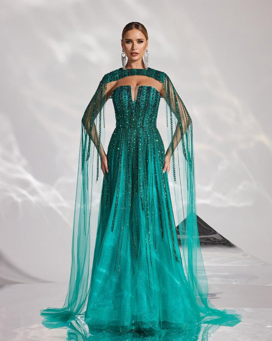 JMT-188874 Elegant Green Evening Dress for Women - Style SH0193
