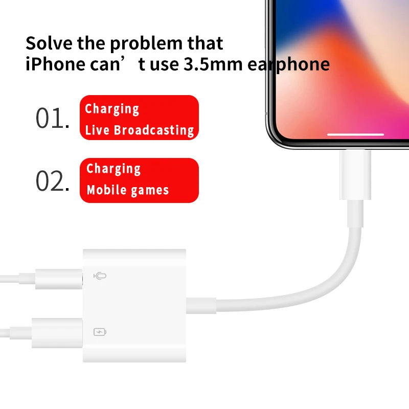 JMT-189450 2-in-1 Audio and Charging Adapter for 3.5mm Headphones and iPhone