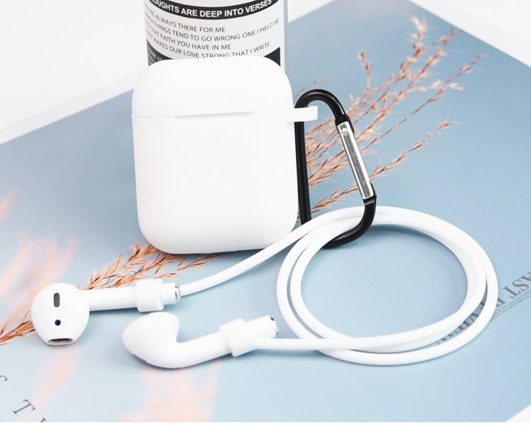 JMT-189450 AirPods 1 & 2 Silica Gel Clamshell Case with Hook and Anti-Loss Rope