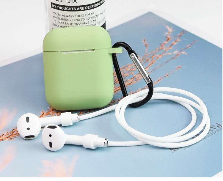 JMT-189450 AirPods 1 & 2 Silica Gel Clamshell Case with Hook and Anti-Loss Rope