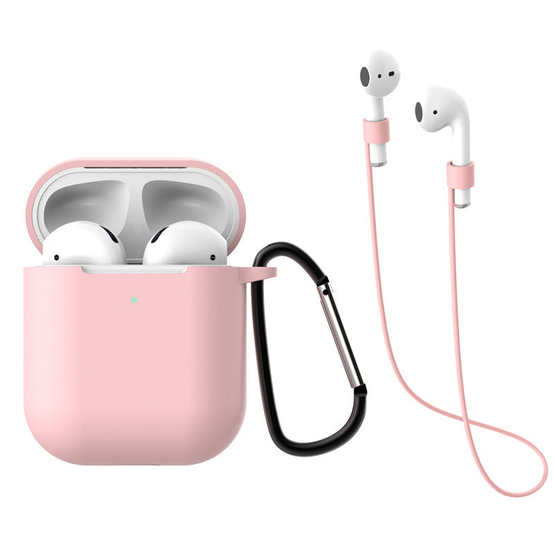JMT-189450 AirPods 1 & 2 Silica Gel Clamshell Case with Hook and Anti-Loss Rope