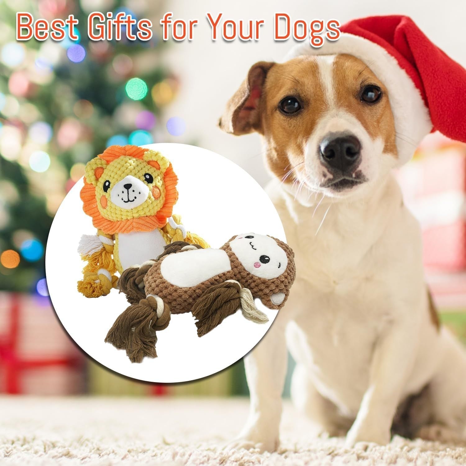 JMT-189770 Squeaky Plush Dog Toys Assorted Set for Medium and Large Dogs - Monkey & Lion Design