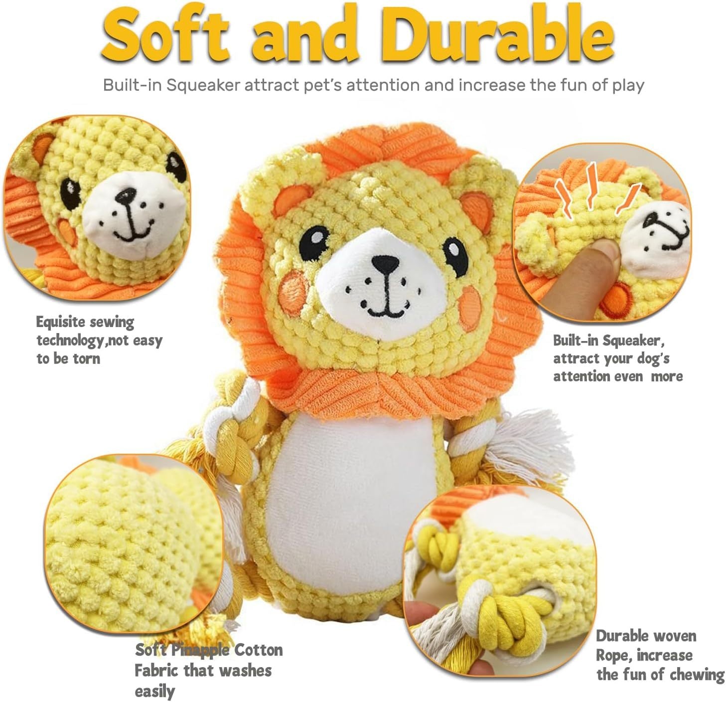 JMT-189770 Squeaky Plush Dog Toys Assorted Set for Medium and Large Dogs - Monkey & Lion Design