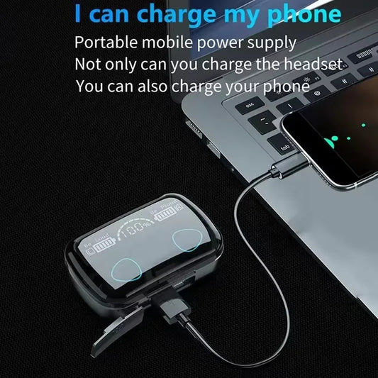 JMT-190282 Wireless Bluetooth Earbuds with Digital Display, Waterproof Design, Noise Reduction, and Power Bank Charging for Sports and Gaming