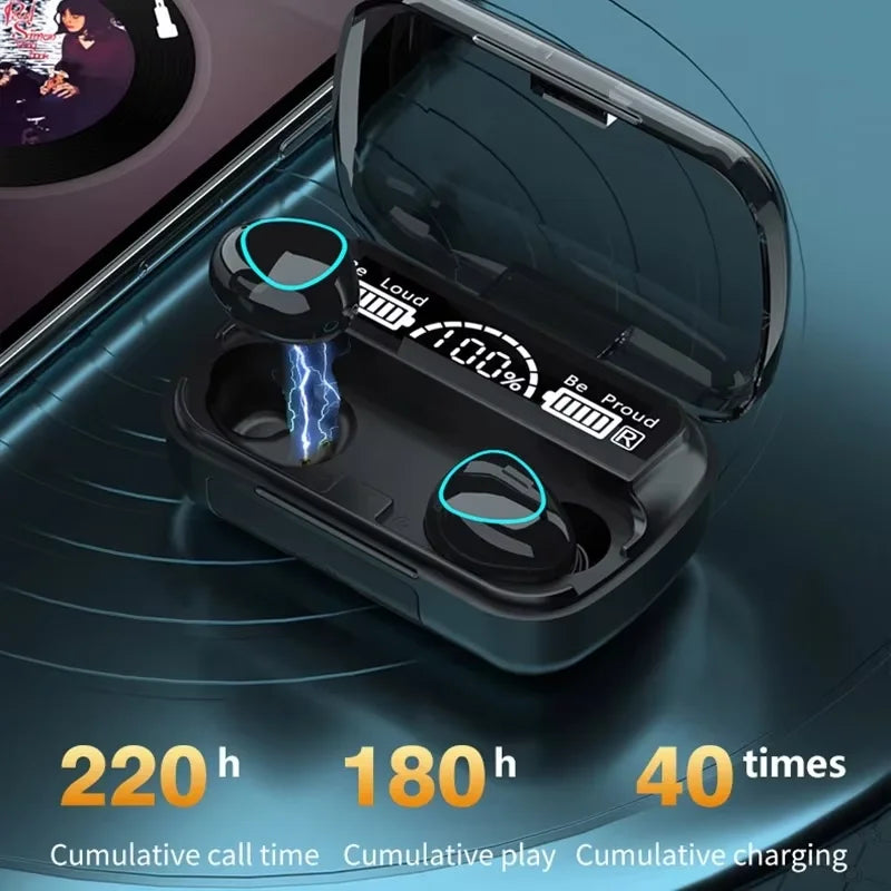 JMT-190282 Wireless Bluetooth Earbuds with Digital Display, Waterproof Design, Noise Reduction, and Power Bank Charging for Sports and Gaming