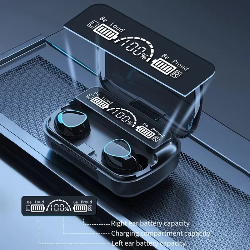 JMT-190282 Wireless Bluetooth Earbuds with Digital Display, Waterproof Design, Noise Reduction, and Power Bank Charging for Sports and Gaming