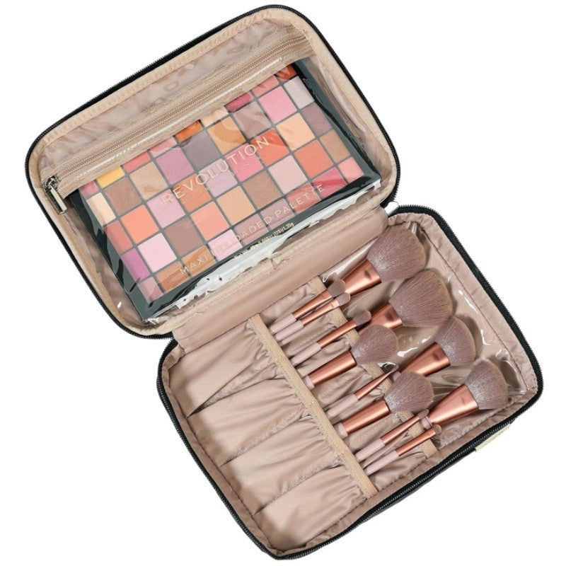 JMT-190474 Double Layer Portable Cosmetics Bag - Waterproof & Breathable Storage Solution in Black and Pink