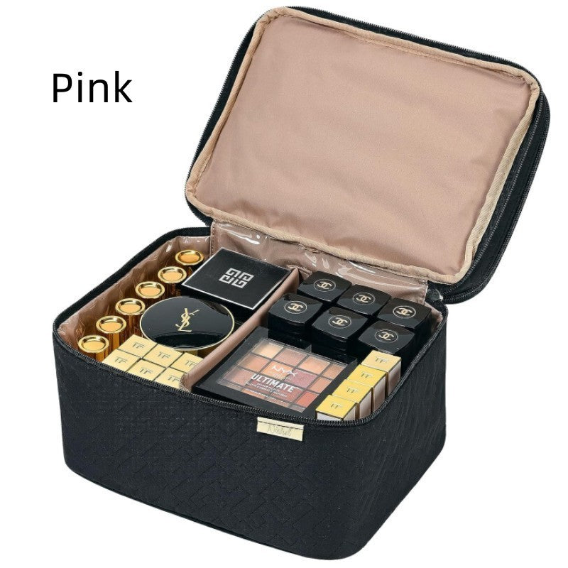 JMT-190474 Double Layer Portable Cosmetics Bag - Waterproof & Breathable Storage Solution in Black and Pink