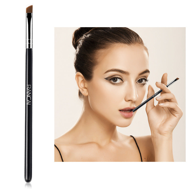 JMT-191370 Portable Horse Hair Oblique Eyebrow Smudge Brush with Wooden Handle - 14.5CM