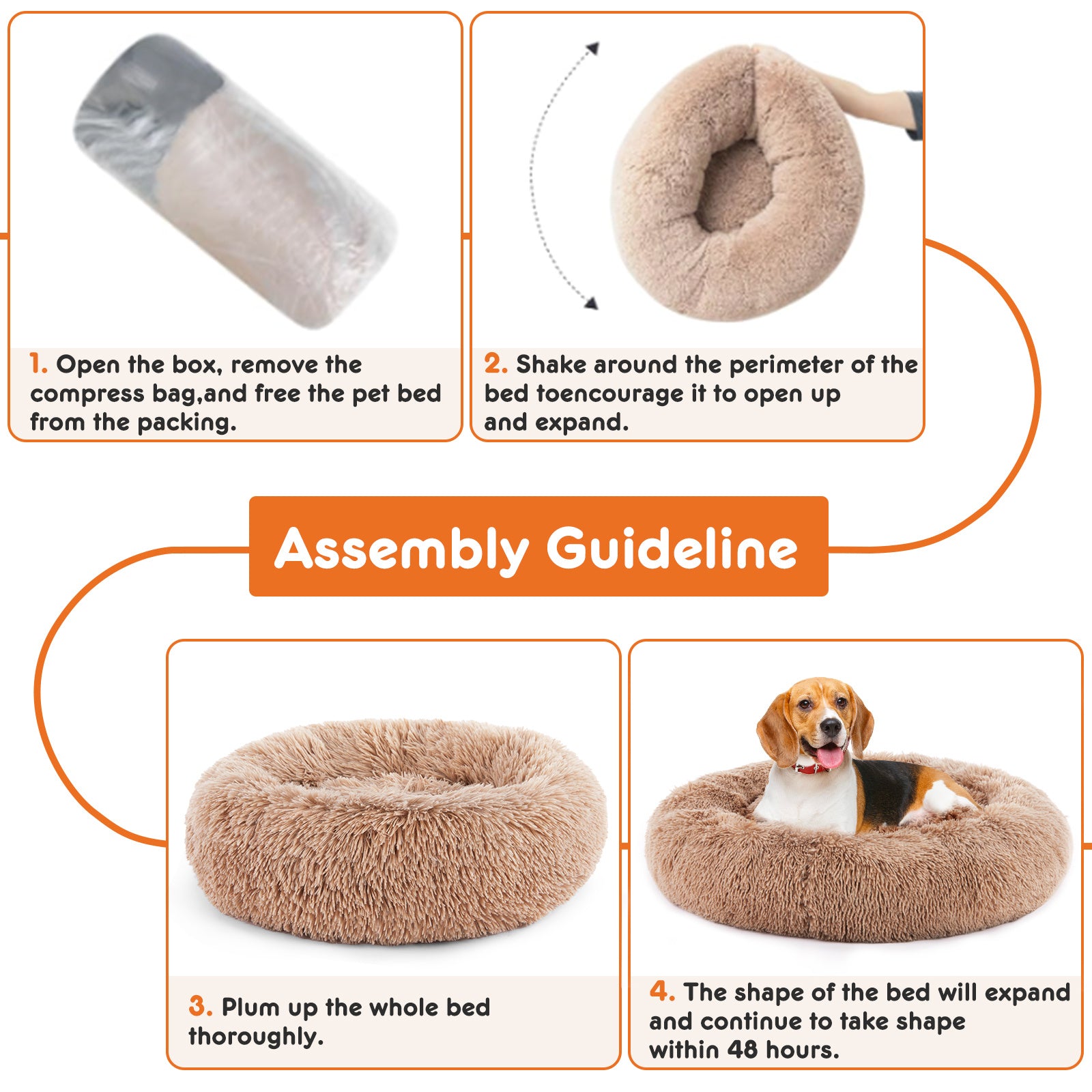 JMT-191562 Plush Faux Fur Cat Bed with Anti-Slip Base, 24-Inch Diameter, Supports Pets Up to 25 lbs