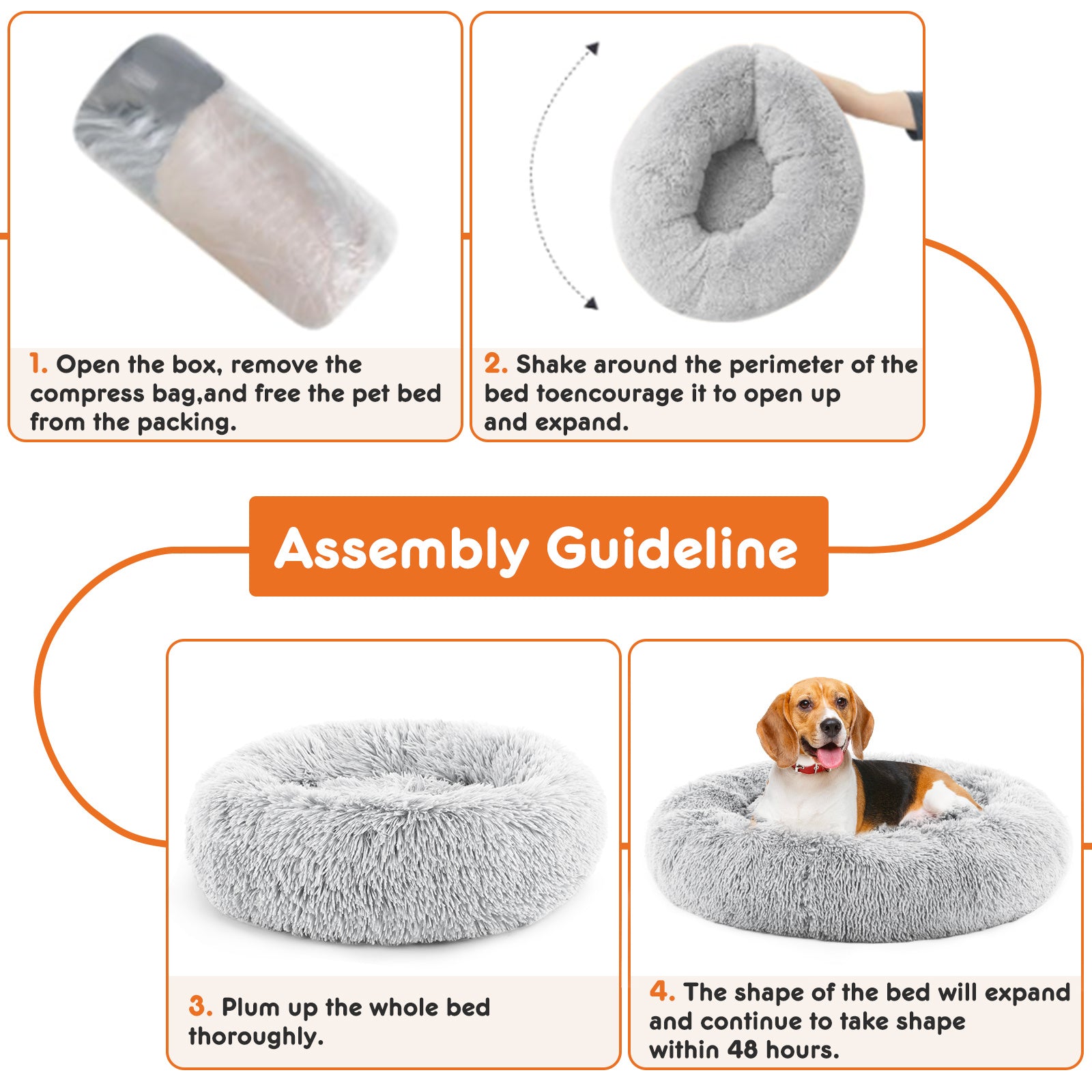 JMT-191562 Plush Faux Fur Cat Bed with Anti-Slip Base, 24-Inch Diameter, Supports Pets Up to 25 lbs