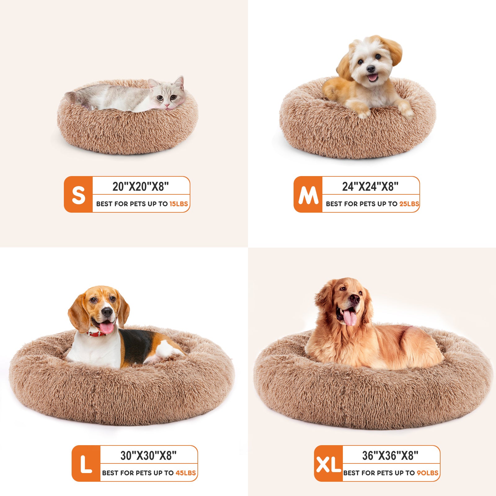 JMT-191562 Plush Faux Fur Cat Bed with Anti-Slip Base, 24-Inch Diameter, Supports Pets Up to 25 lbs