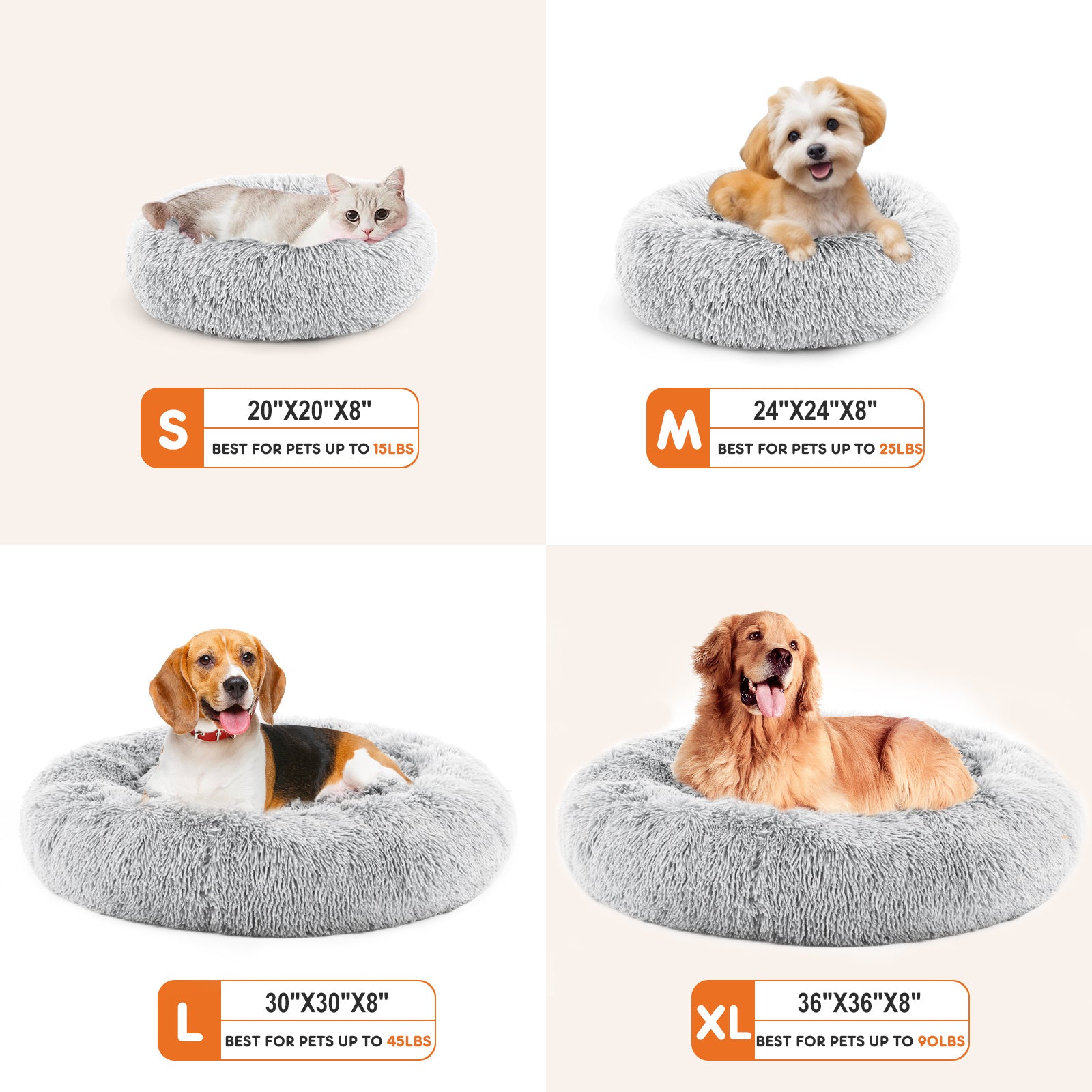 JMT-191562 Plush Faux Fur Cat Bed with Anti-Slip Base, 24-Inch Diameter, Supports Pets Up to 25 lbs