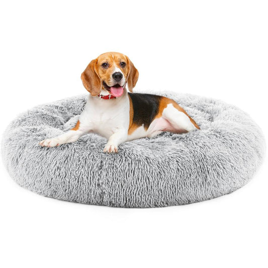 JMT-191562 Plush Faux Fur Cat Bed with Anti-Slip Base, 24-Inch Diameter, Supports Pets Up to 25 lbs