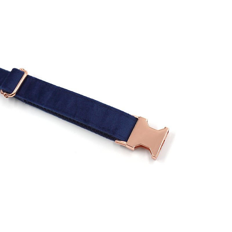 JMT-191754 Navy Blue Velvet Dog Collar with Rose Gold Buckle - Multiple Sizes Available