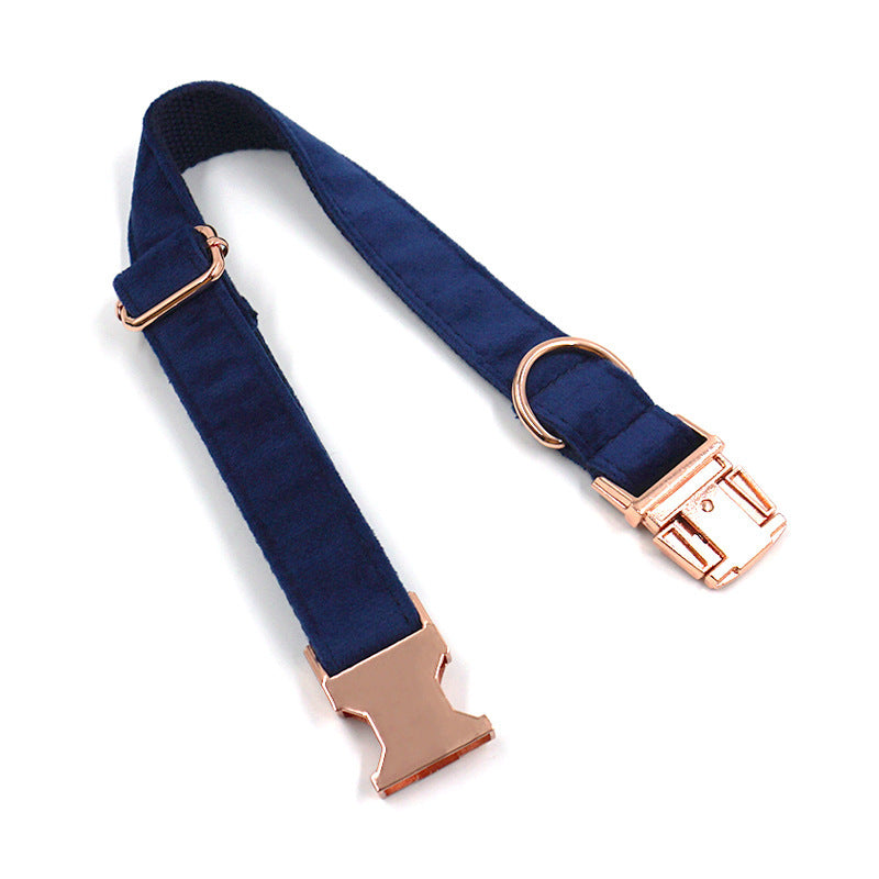 JMT-191754 Navy Blue Velvet Dog Collar with Rose Gold Buckle - Multiple Sizes Available