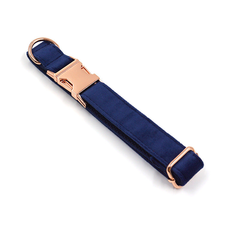 JMT-191754 Navy Blue Velvet Dog Collar with Rose Gold Buckle - Multiple Sizes Available