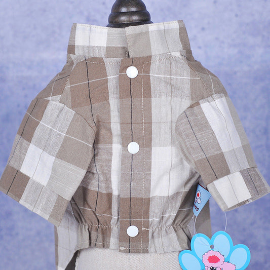 JMT-192010 Stylish Casual Pet Shirt with Bow Tie Stand Collar - Cotton Fabric in Blue and Brown