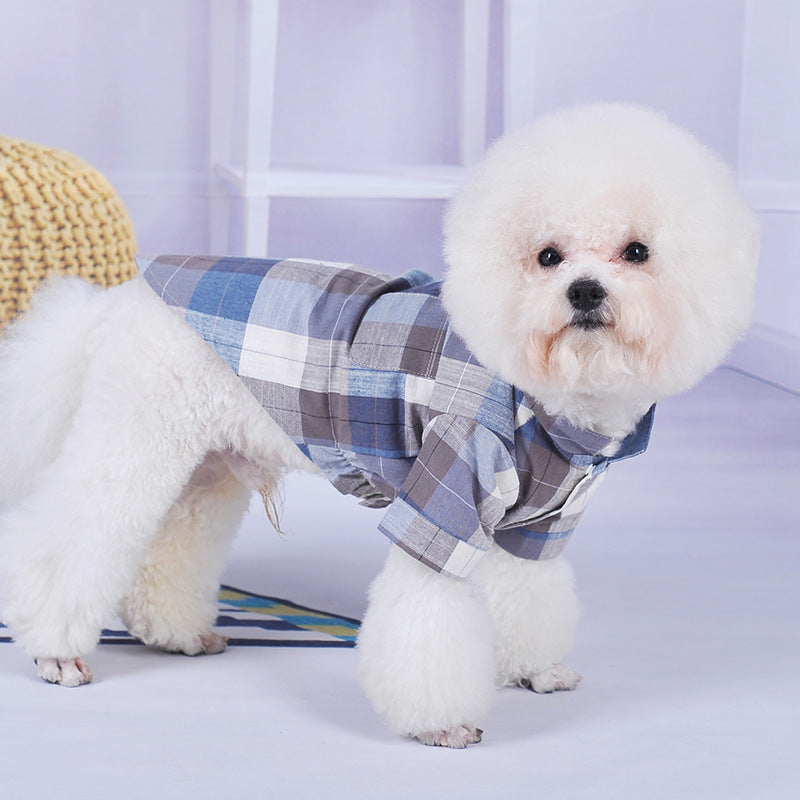 JMT-192010 Stylish Casual Pet Shirt with Bow Tie Stand Collar - Cotton Fabric in Blue and Brown