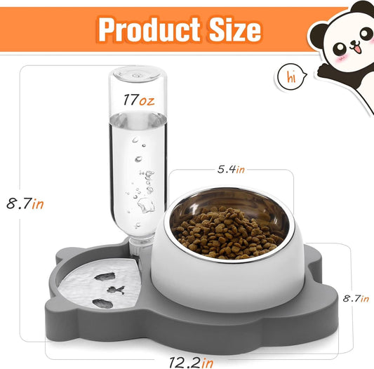 JMT-192074 Elevated Tilted Cat and Dog Bowls with Automatic Water Dispenser for Small Pets
