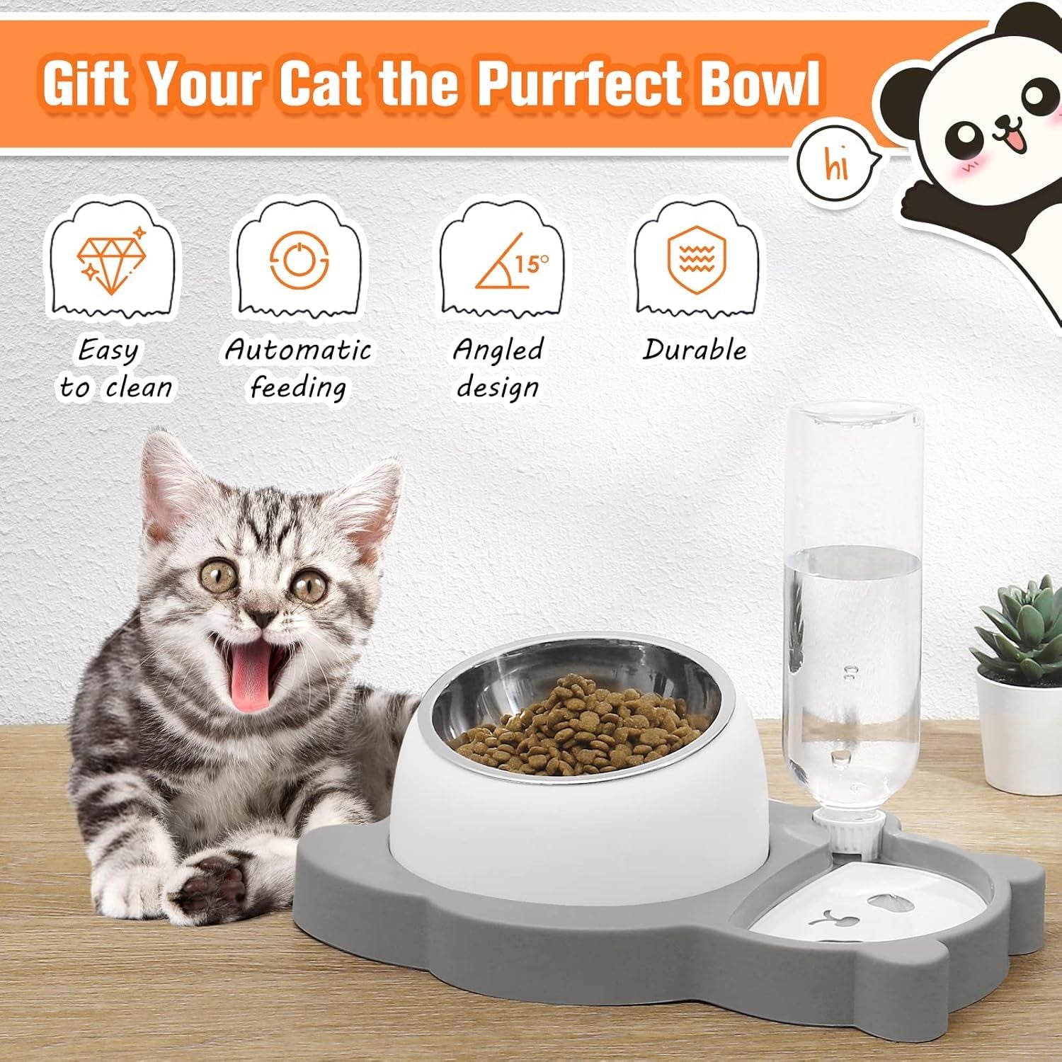 JMT-192074 Elevated Tilted Cat and Dog Bowls with Automatic Water Dispenser for Small Pets