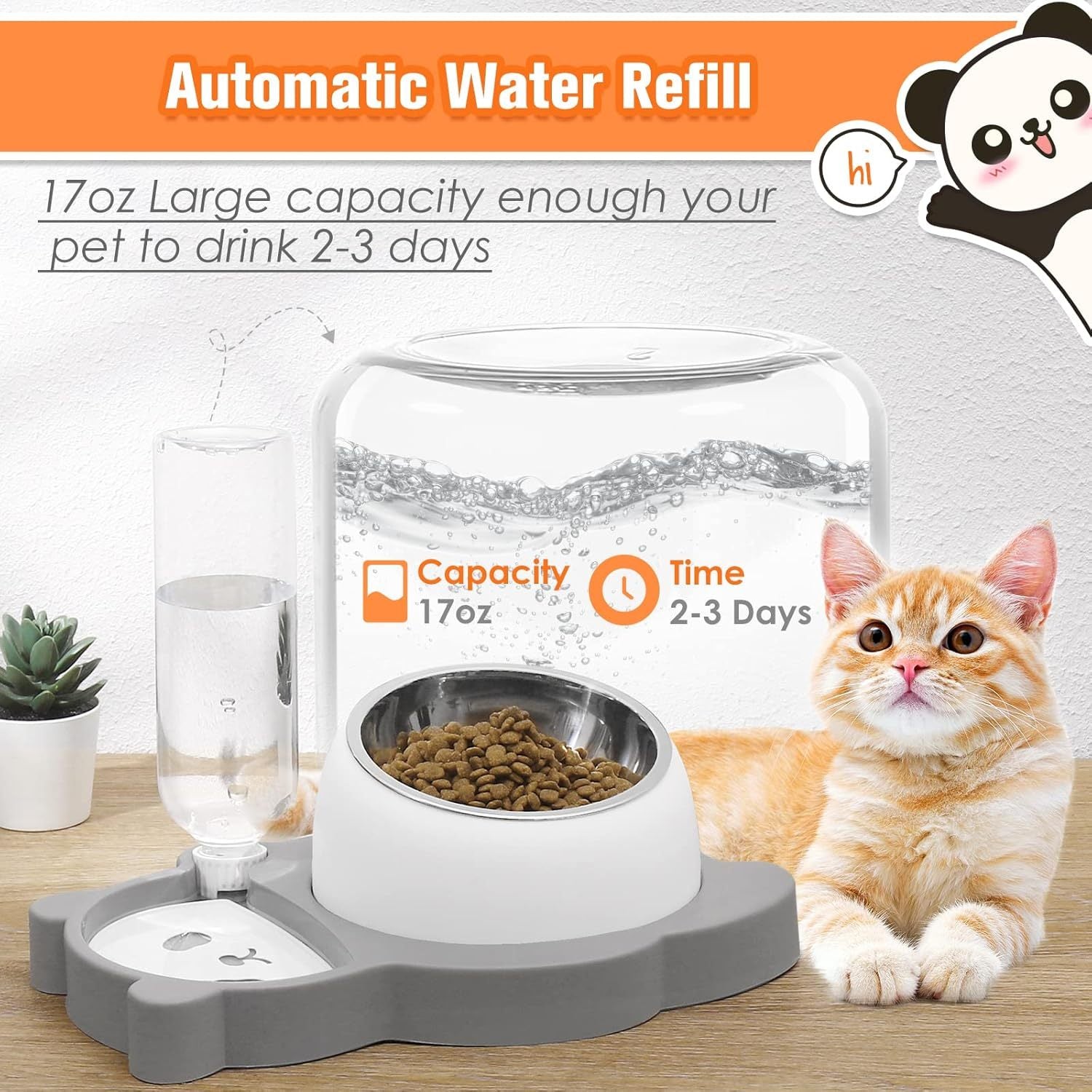 JMT-192074 Elevated Tilted Cat and Dog Bowls with Automatic Water Dispenser for Small Pets