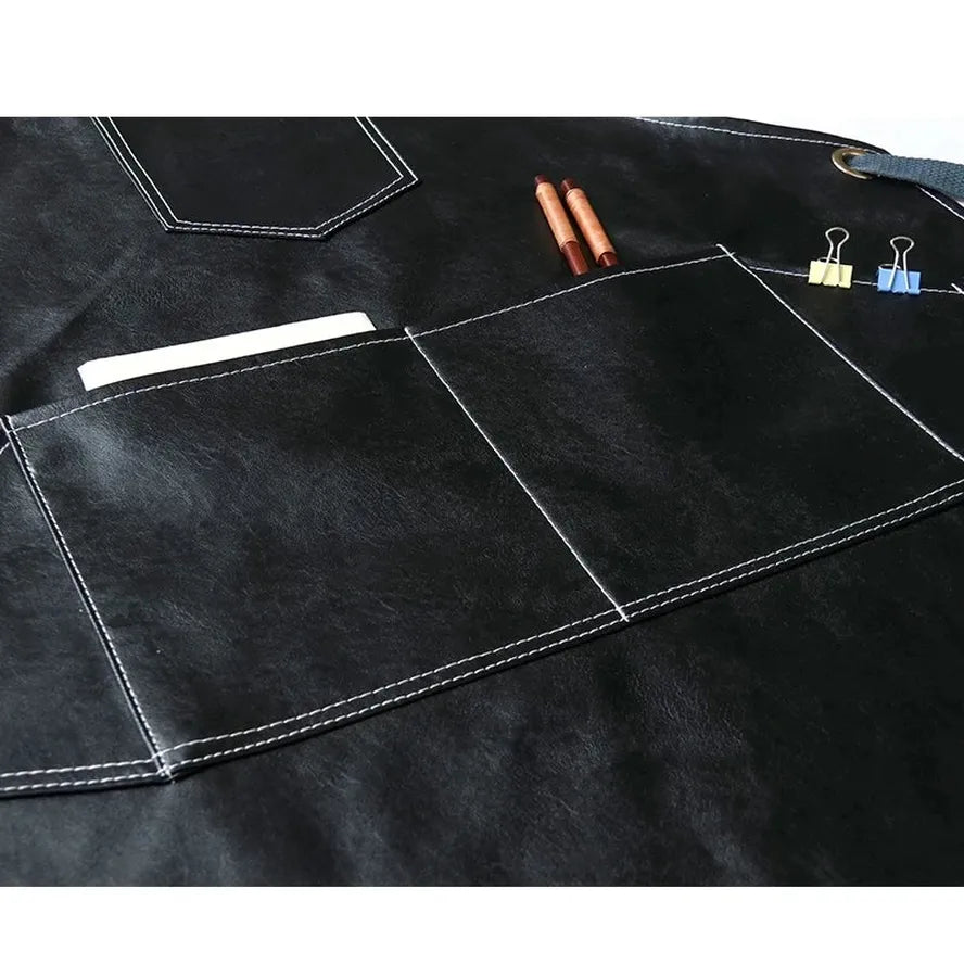 JMT-192138 Heavy-Duty Waxed Canvas Apron with Leather Accents for Kitchen and Work Use 60cm x 75cm Black/Yellow