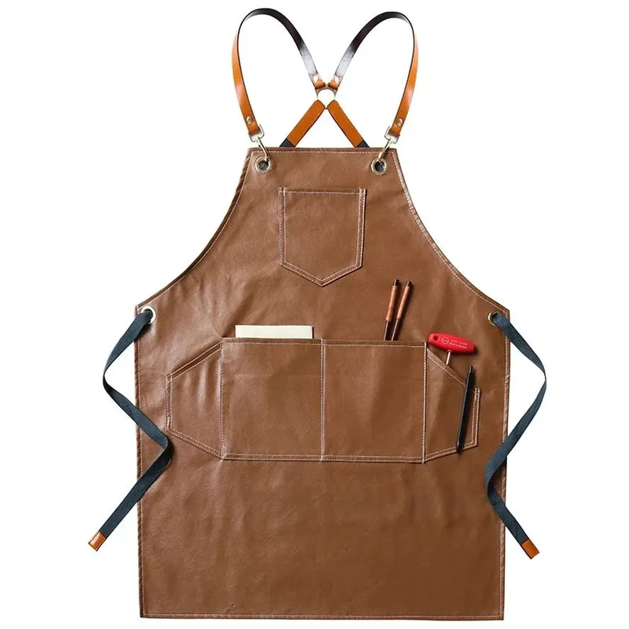 JMT-192138 Heavy-Duty Waxed Canvas Apron with Leather Accents for Kitchen and Work Use 60cm x 75cm Black/Yellow