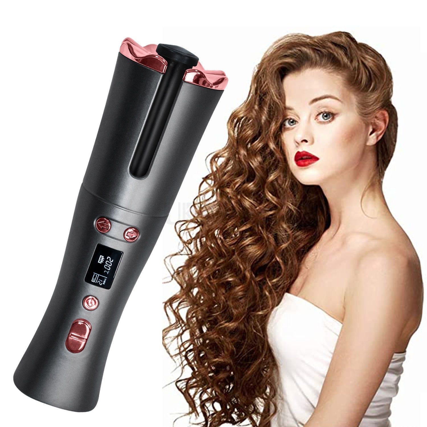 JMT-192394 Rechargeable Mini Automatic Curling Iron - USB Travel Hair Curler with 5000mAh Battery and Lightweight Design
