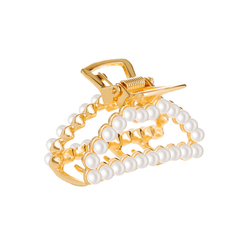 JMT-192778 Alloy Claw Clip in Peach Heart Pearl and Fan Shape for Women