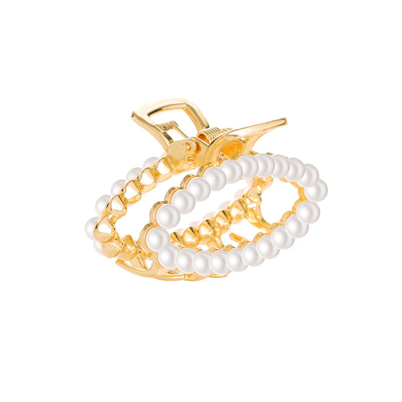 JMT-192778 Alloy Claw Clip in Peach Heart Pearl and Fan Shape for Women