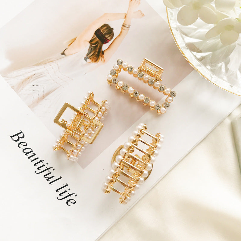 JMT-192778 Alloy Claw Clip in Peach Heart Pearl and Fan Shape for Women