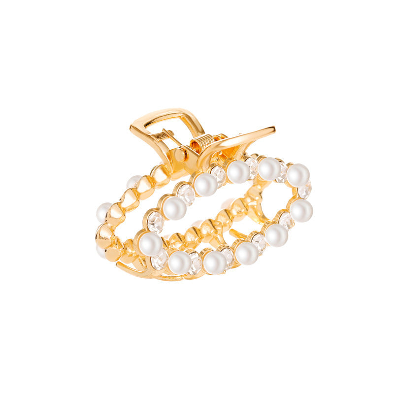 JMT-192778 Alloy Claw Clip in Peach Heart Pearl and Fan Shape for Women