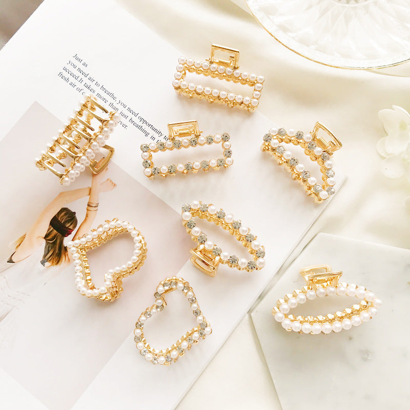 JMT-192778 Alloy Claw Clip in Peach Heart Pearl and Fan Shape for Women