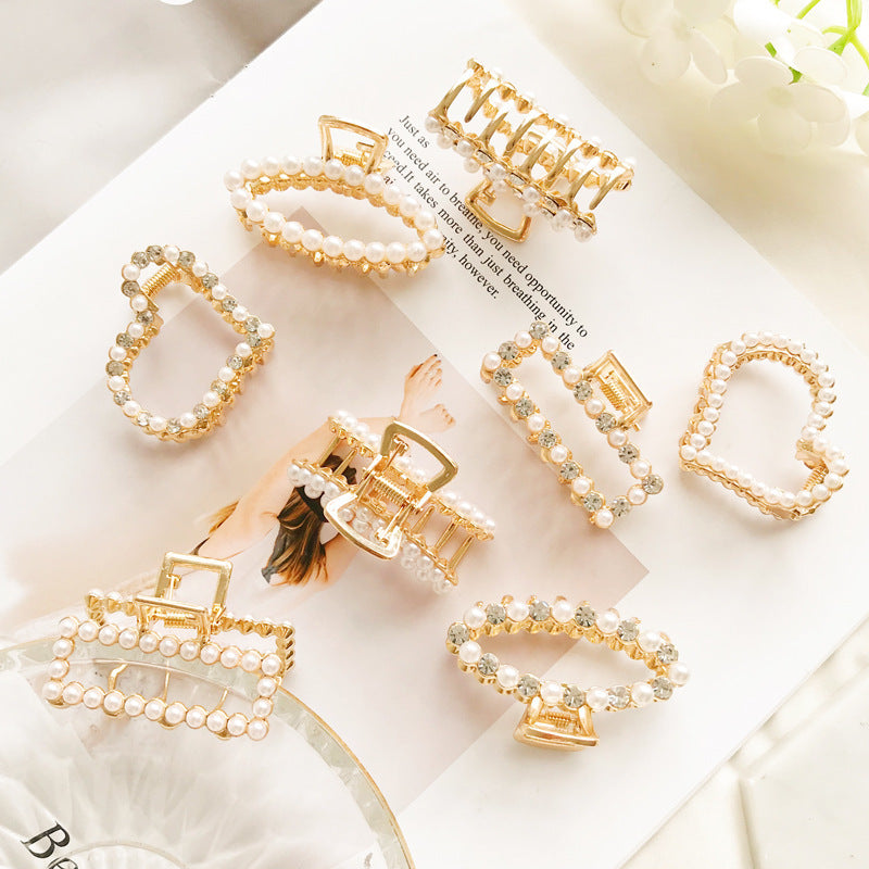 JMT-192778 Alloy Claw Clip in Peach Heart Pearl and Fan Shape for Women