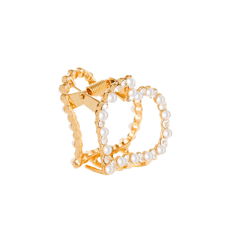 JMT-192778 Alloy Claw Clip in Peach Heart Pearl and Fan Shape for Women