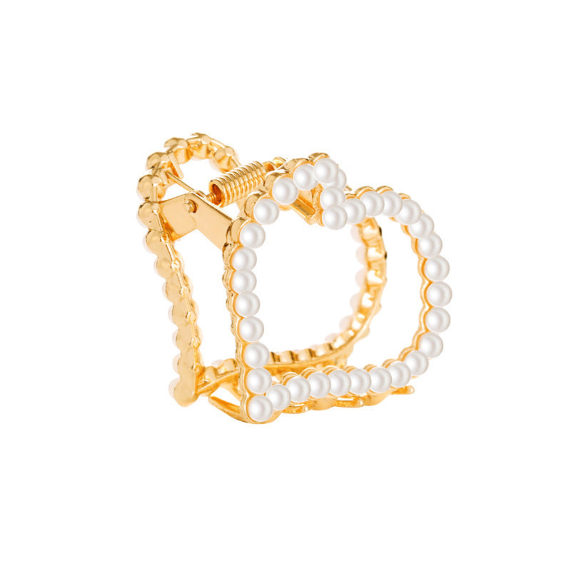 JMT-192778 Alloy Claw Clip in Peach Heart Pearl and Fan Shape for Women