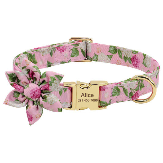 JMT-192906 Customized Anti-Lost Pet Dog Collar with Colorful Flower Designs - Sizes S, M, L