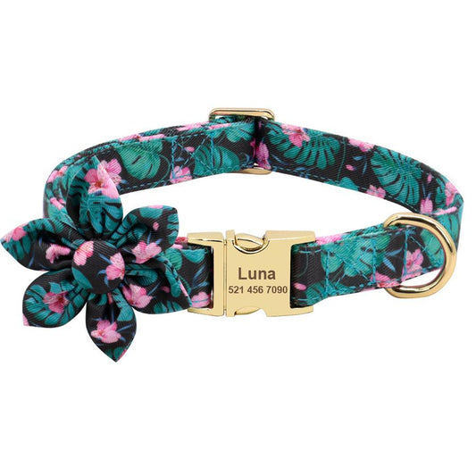 JMT-192906 Customized Anti-Lost Pet Dog Collar with Colorful Flower Designs - Sizes S, M, L