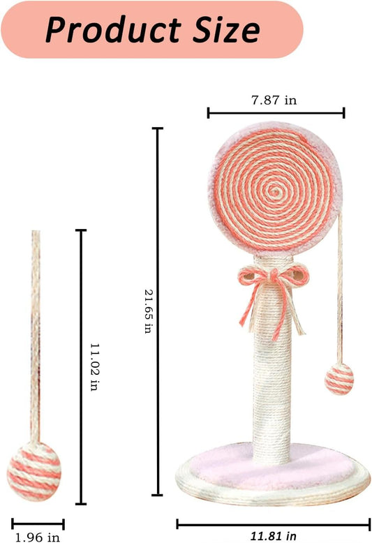 JMT-193546 Indoor Cat Scratching Post with Hanging Ball - Sturdy and Stable Base for Small and Large Cats