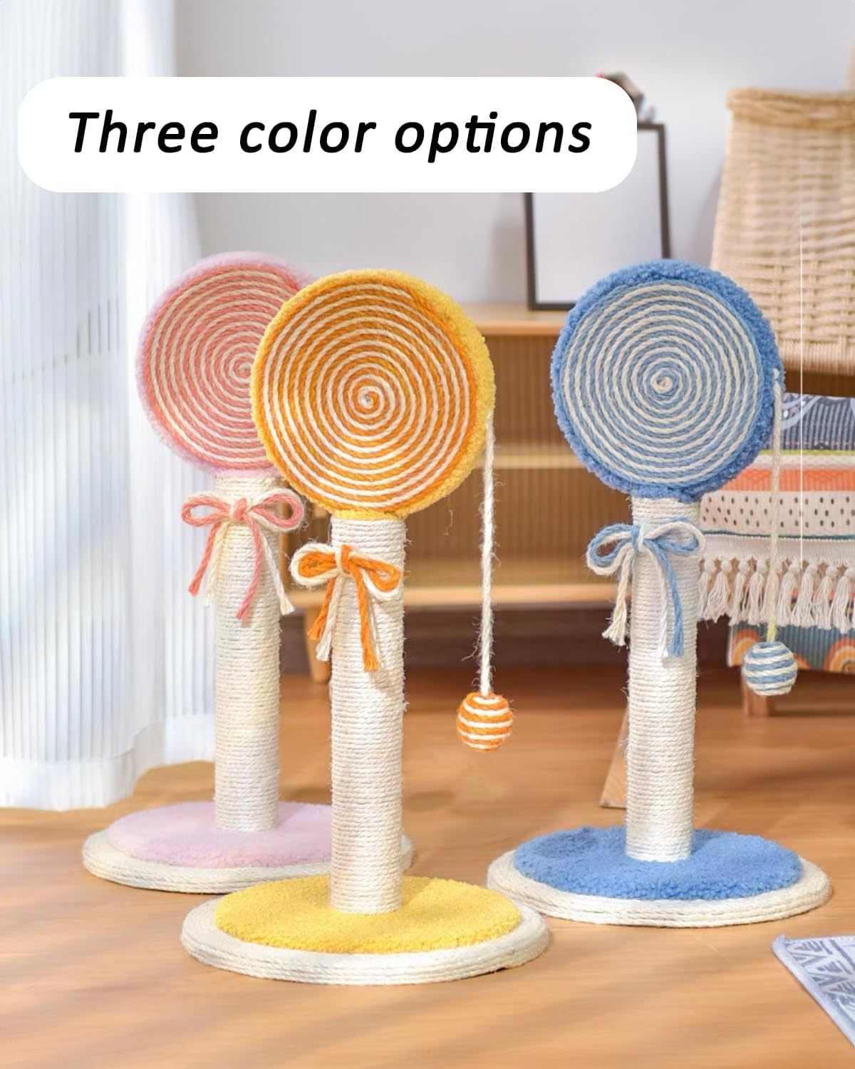 JMT-193546 Indoor Cat Scratching Post with Hanging Ball - Sturdy and Stable Base for Small and Large Cats