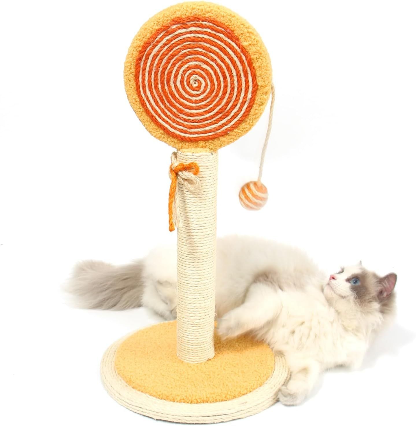 JMT-193546 Indoor Cat Scratching Post with Hanging Ball - Sturdy and Stable Base for Small and Large Cats