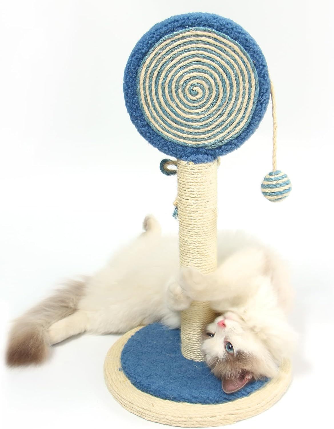 JMT-193546 Indoor Cat Scratching Post with Hanging Ball - Sturdy and Stable Base for Small and Large Cats