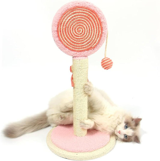 JMT-193546 Indoor Cat Scratching Post with Hanging Ball - Sturdy and Stable Base for Small and Large Cats