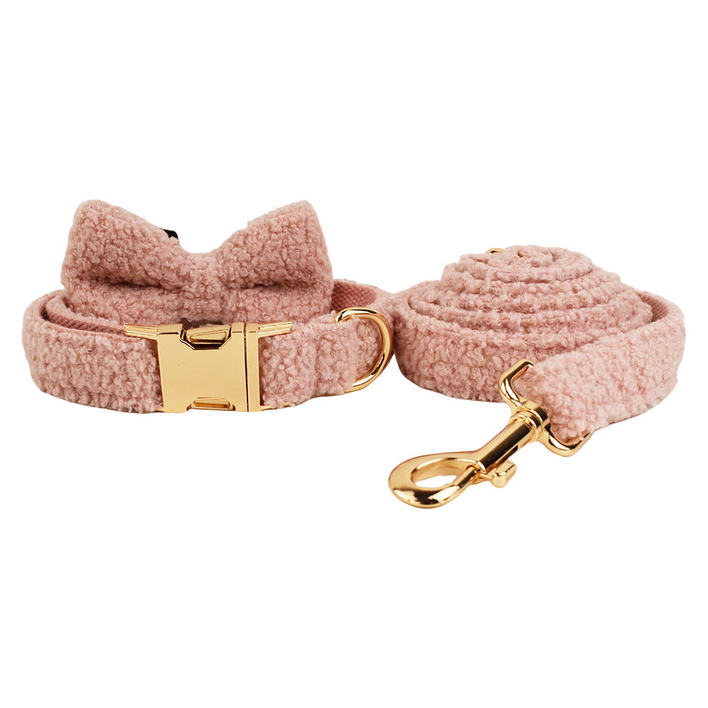 JMT-193738 Three-Piece Set: Fabric Dog Collar with Leash and Bow Accessories