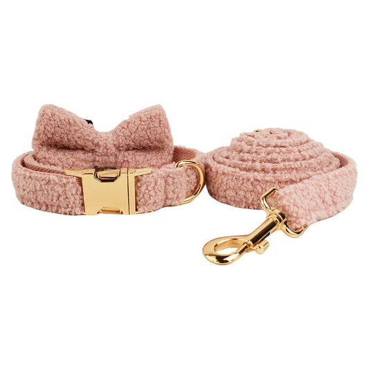 JMT-193738 Three-Piece Set: Fabric Dog Collar with Leash and Bow Accessories
