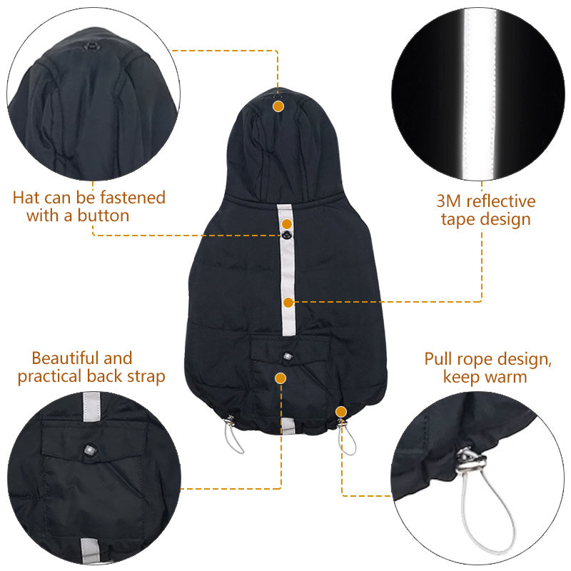 JMT-194314 Reflective Black Cotton Coat for Dogs - Warm Winter Apparel in Various Sizes