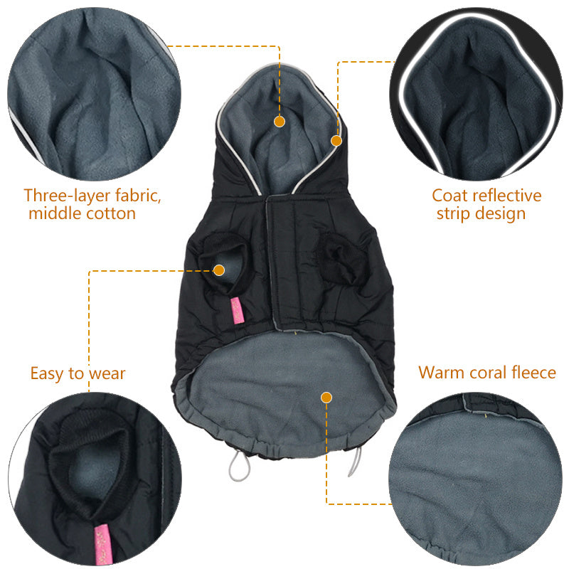 JMT-194314 Reflective Black Cotton Coat for Dogs - Warm Winter Apparel in Various Sizes
